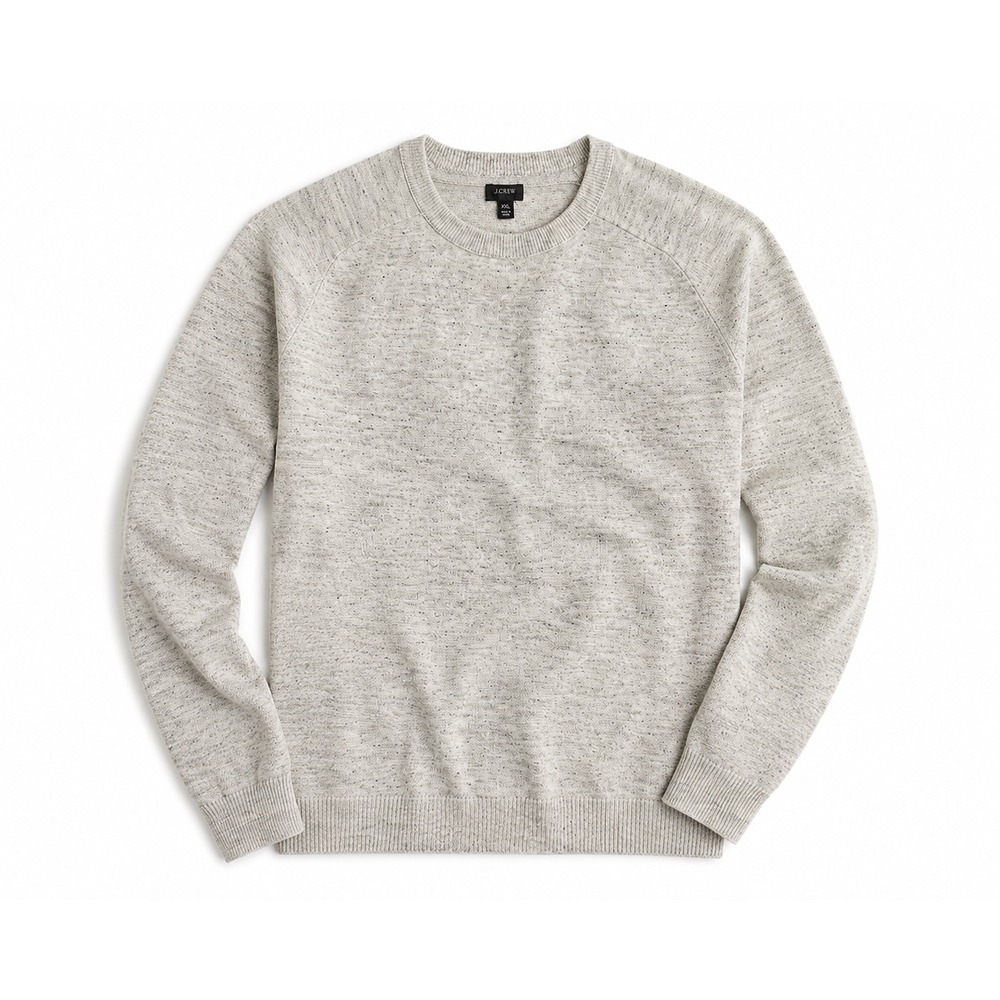 J.Crew Plaited Linen-Cotton Sweater Gray XXL Raglan Crewneck Pullover Classic